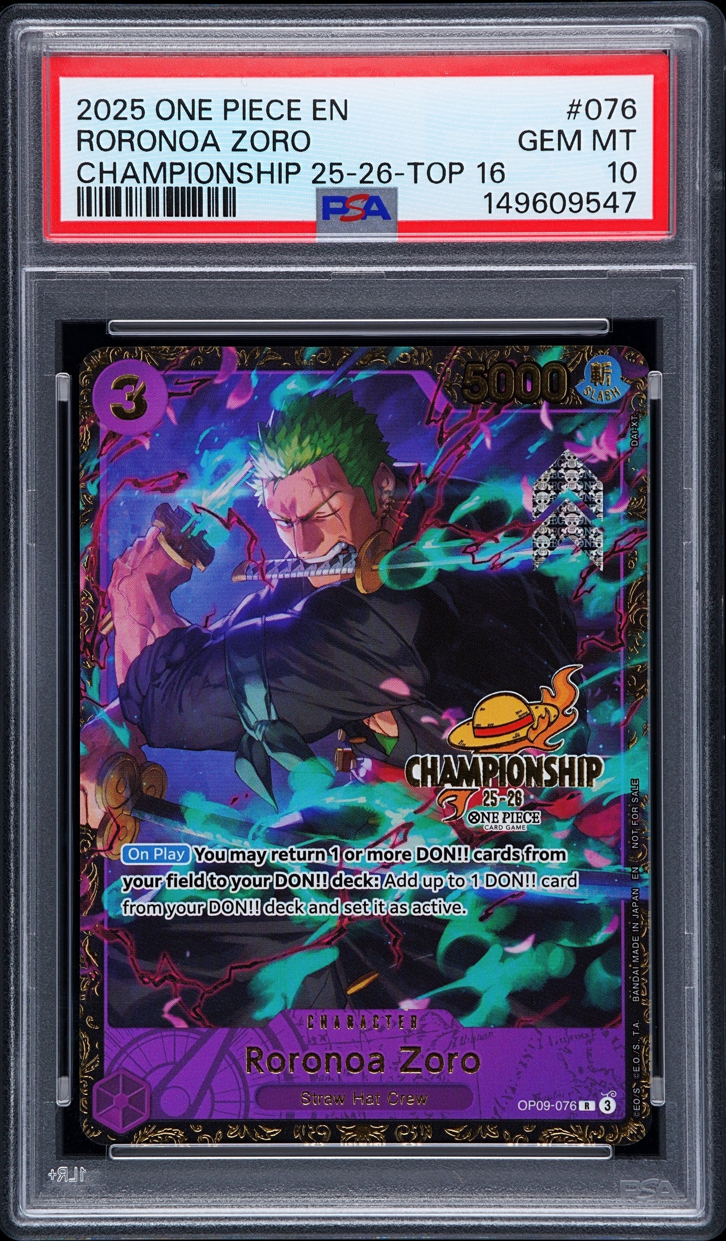 Roronoa Zoro 2025 Championship Top 16 PSA 10