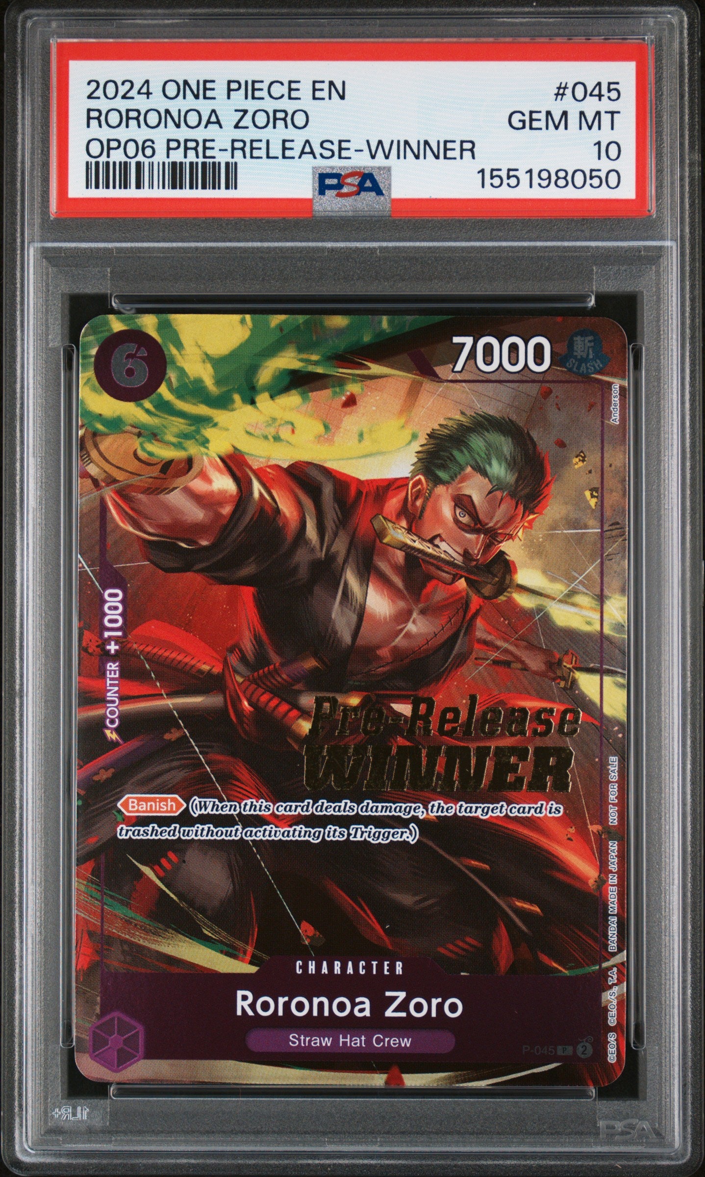 Roronoa Zoro Promo Pre Release Winner PSA 10