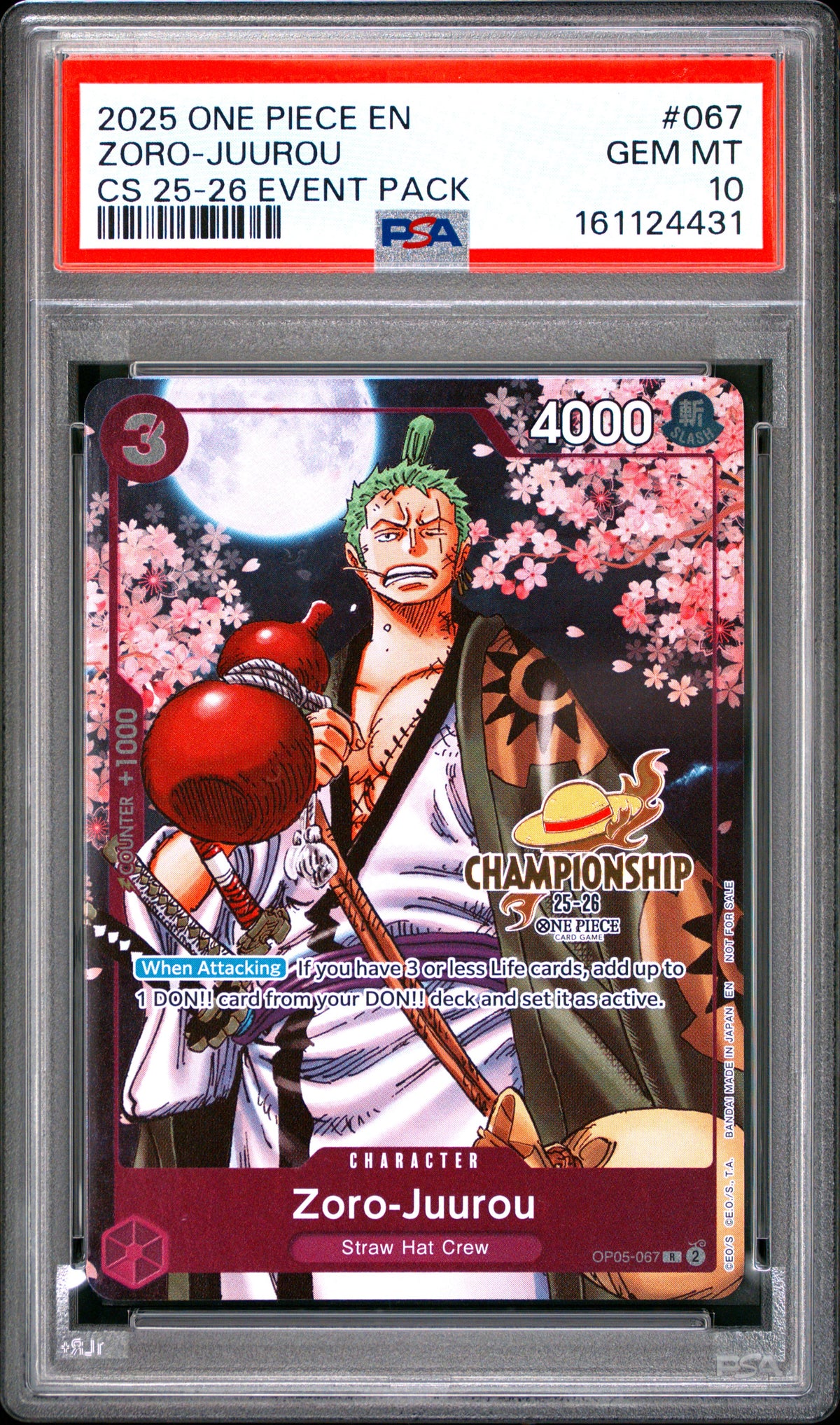 Roronoa Zoro 2025-2026 Championship Zoro Event Pack PSA 10