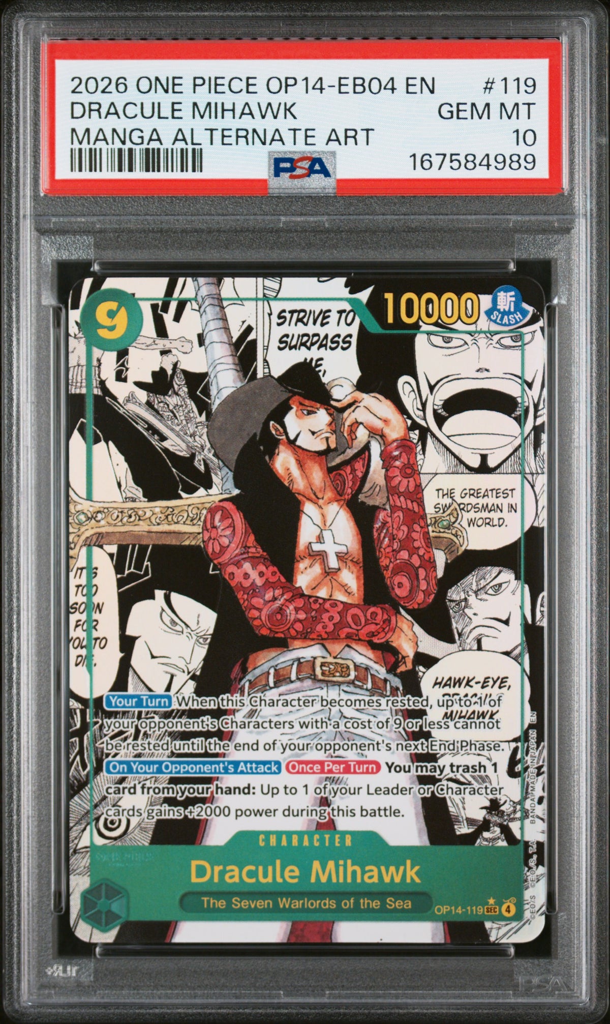 Dracule Mihawk Manga (OP14) PSA 10