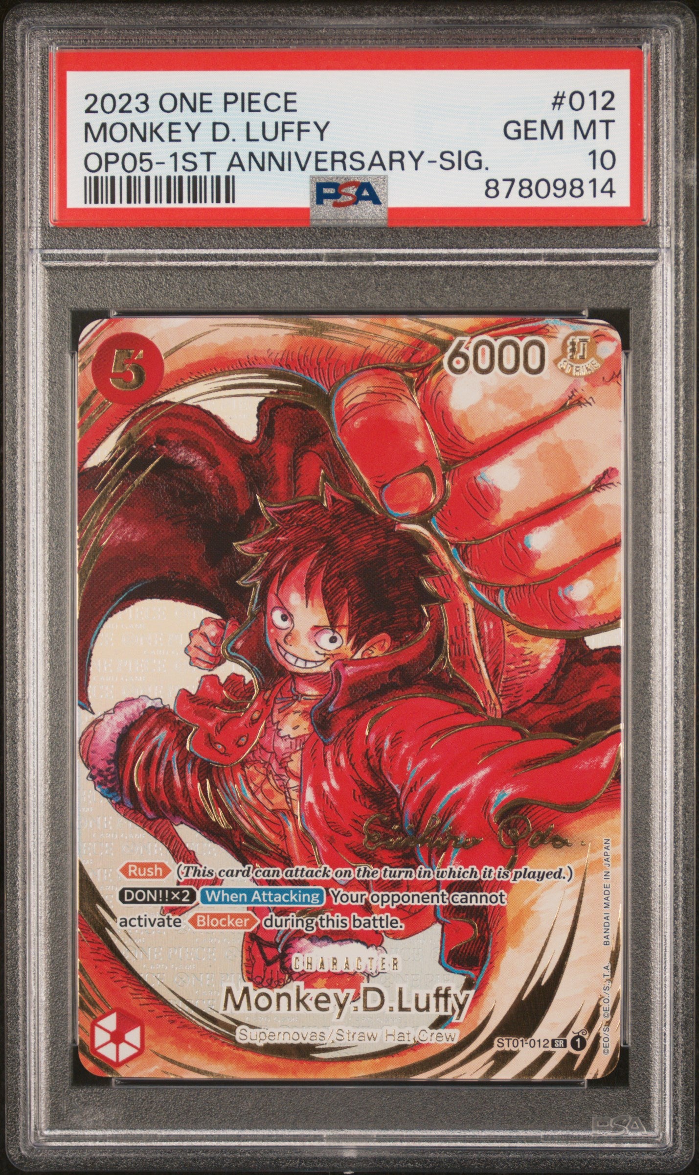 Monkey D. Luffy Oda Signature (OP05) PSA 10