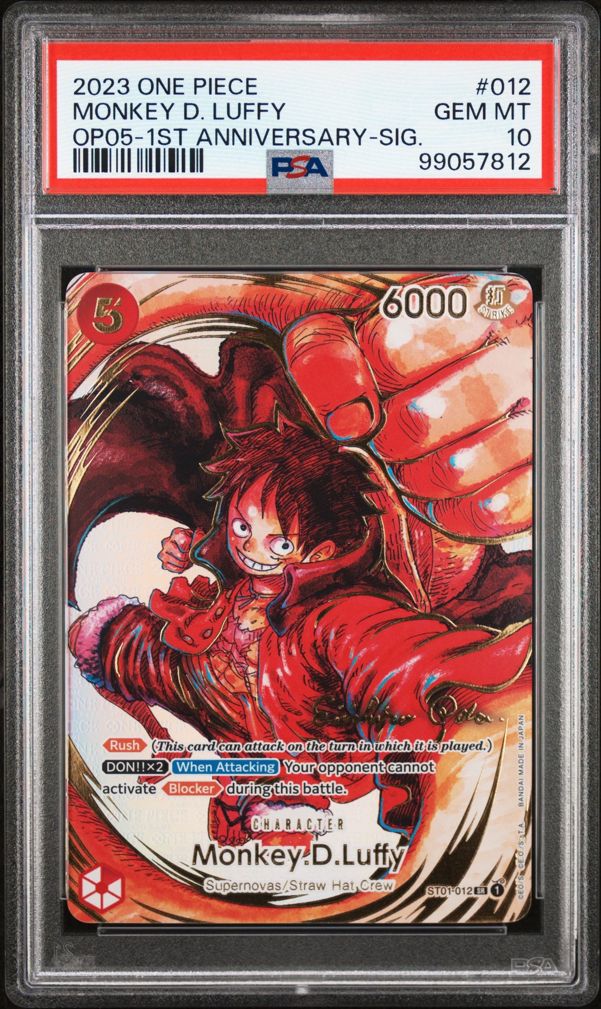 Monkey D. Luffy Oda Signature (OP05) PSA 10