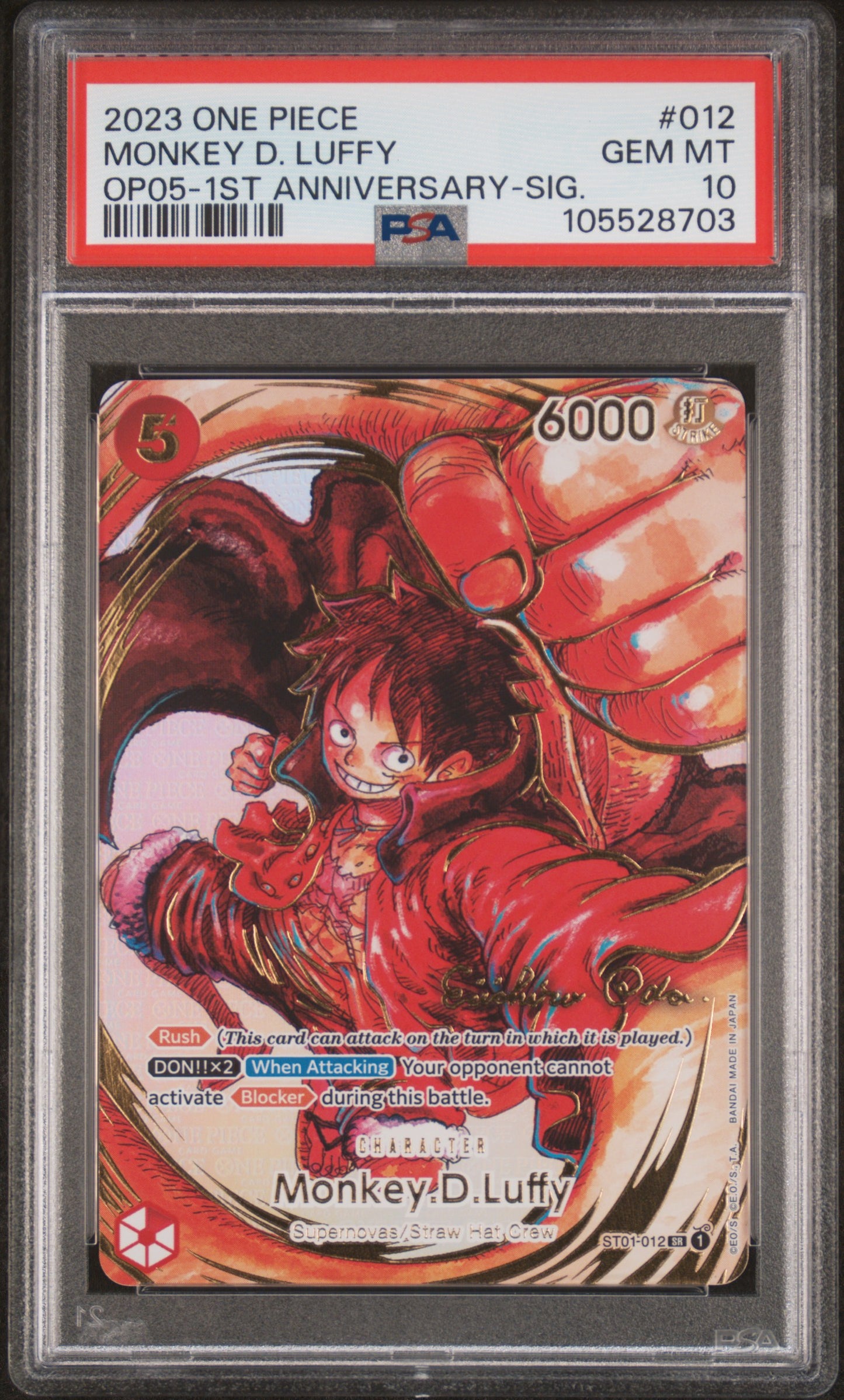 Monkey D. Luffy Oda Signature (OP05) PSA 10