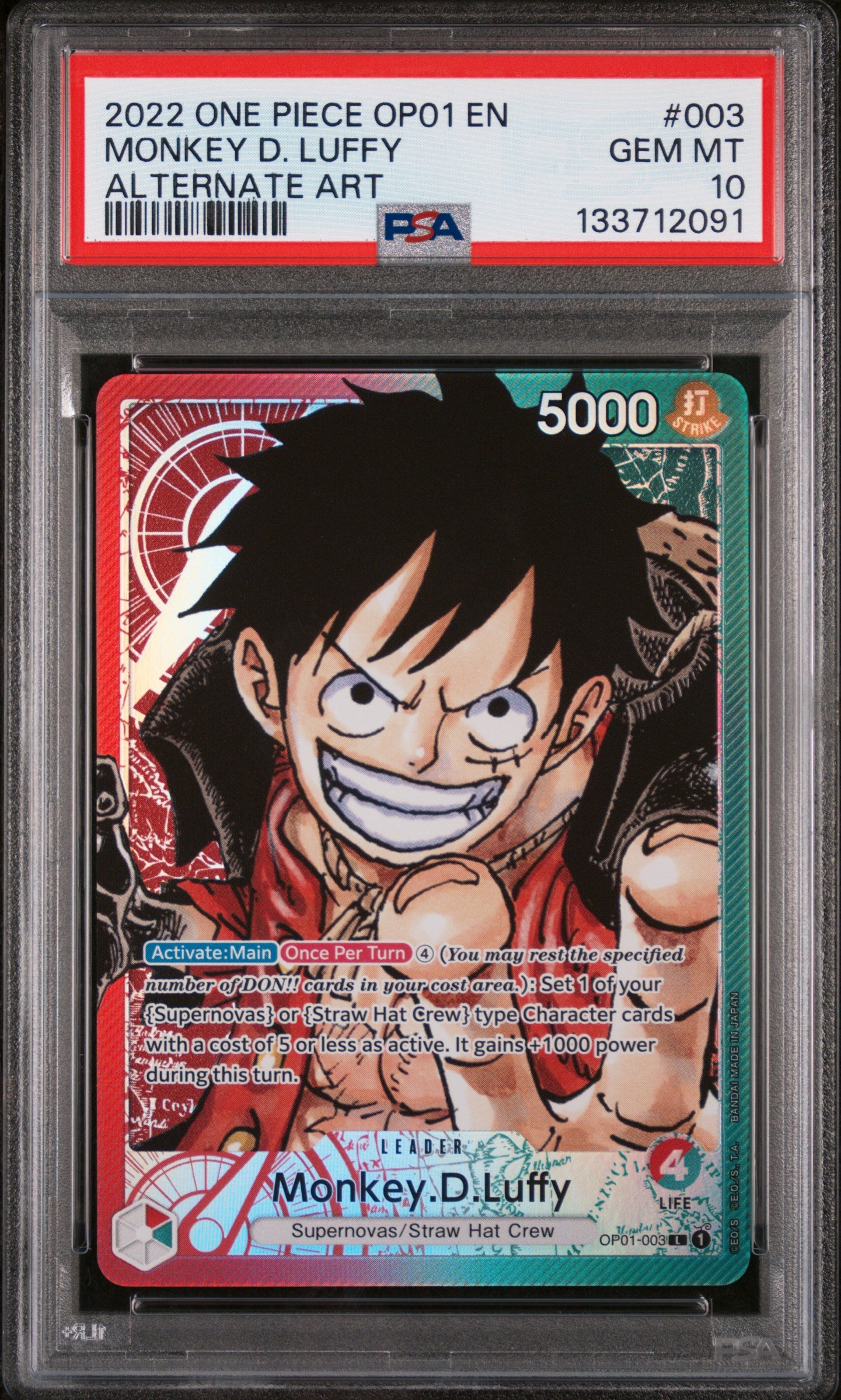 Monkey D. Luffy Leader Pre Errata (OP01) PSA 10