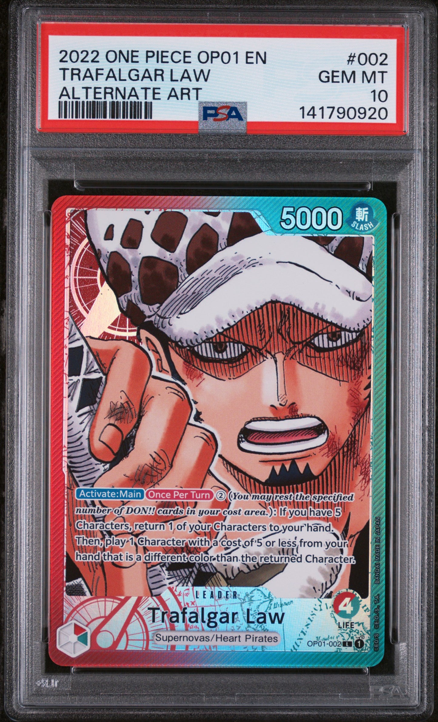 Trafalgar Law Pre Errata Leader (OP01) PSA 10