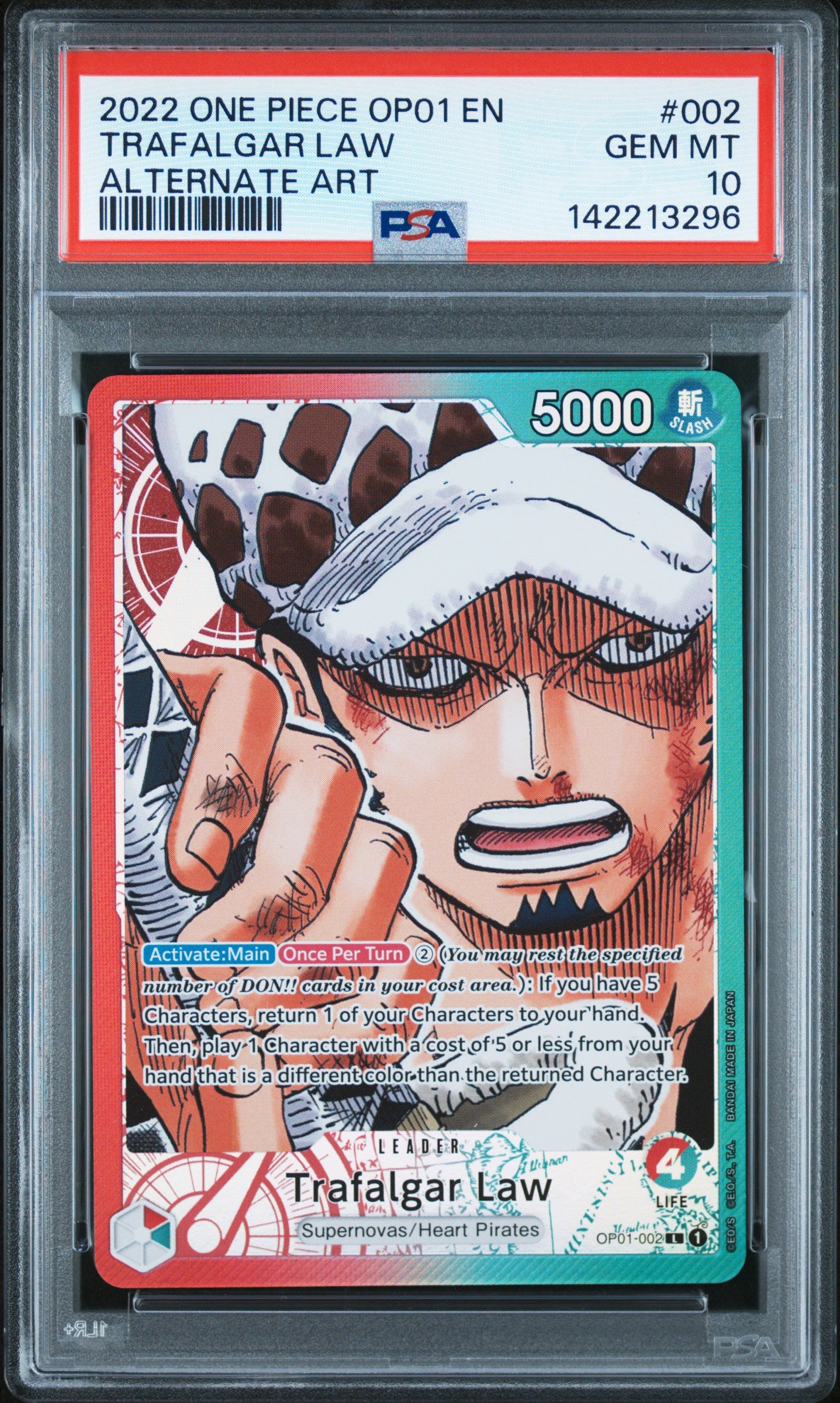Trafalgar Law Pre Errata Leader (OP01) PSA 10