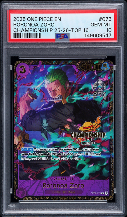 Roronoa Zoro 2025 Championship Top 16 PSA 10