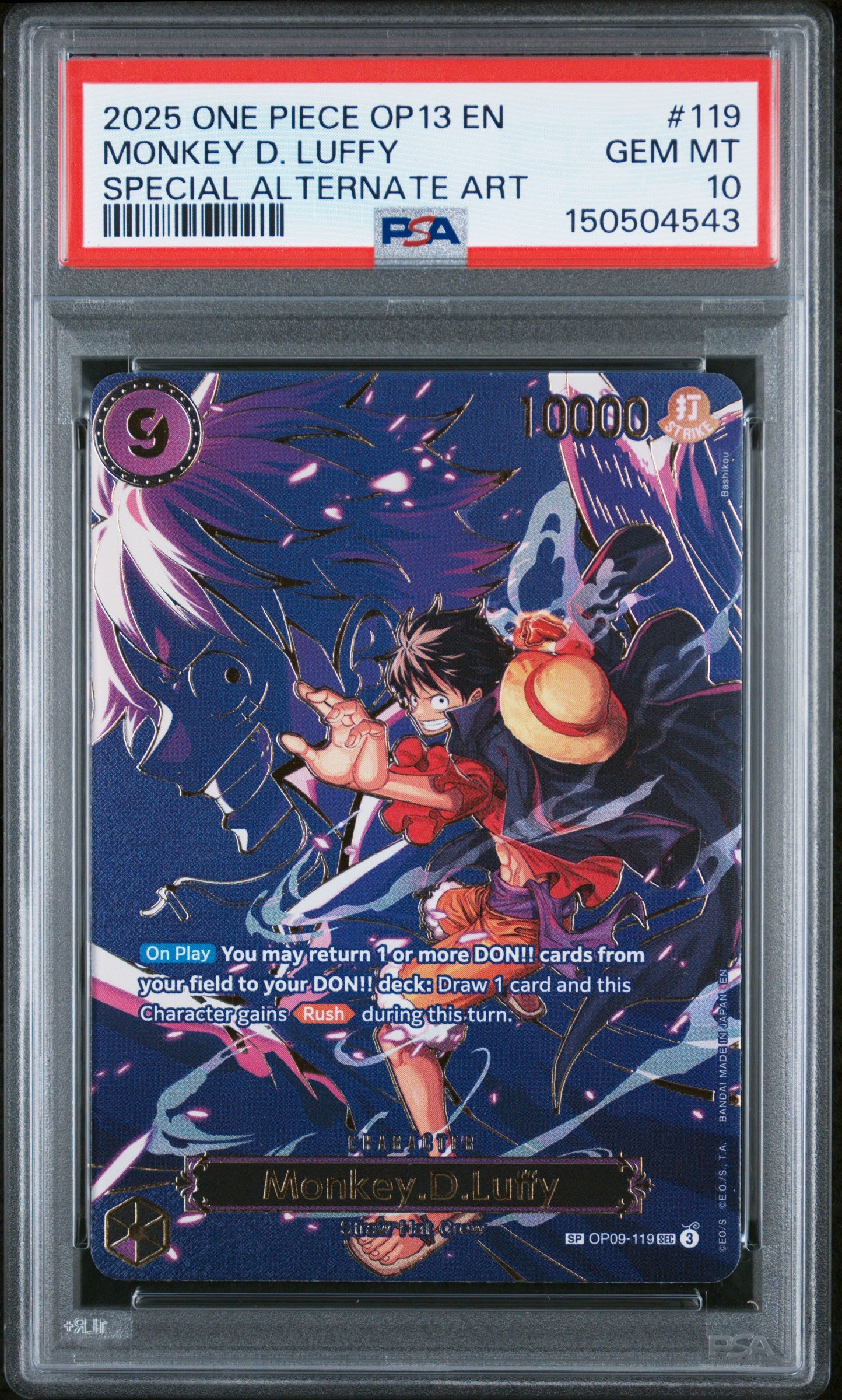 Monkey D. Luffy SP (OP13) PSA 10