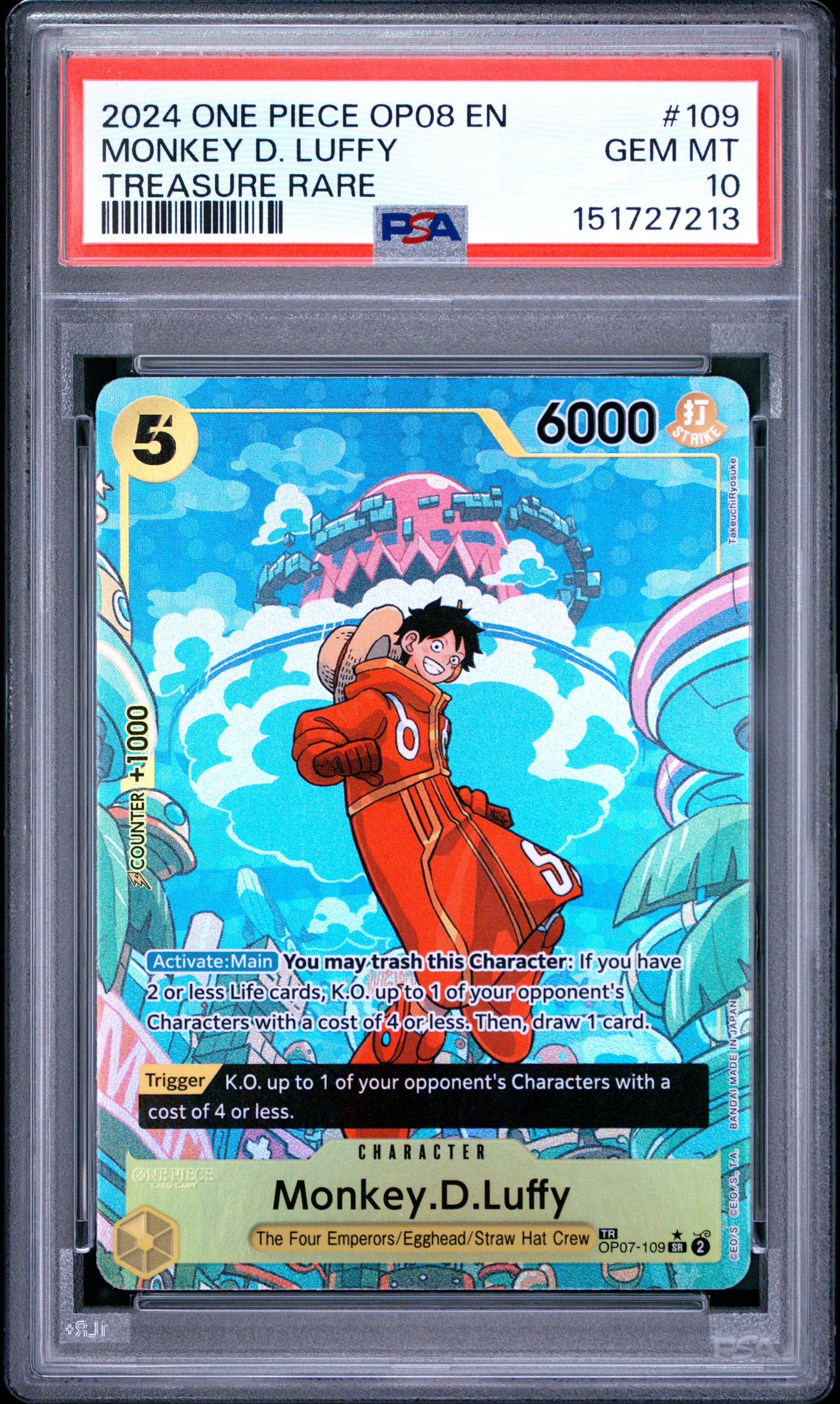 Monkey D. Luffy Treasure Rare (OP08) PSA 10