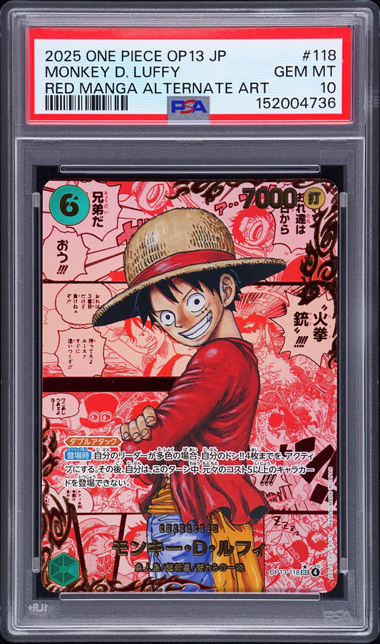 Monkey D. Luffy JP Red Manga (OP13) PSA 10