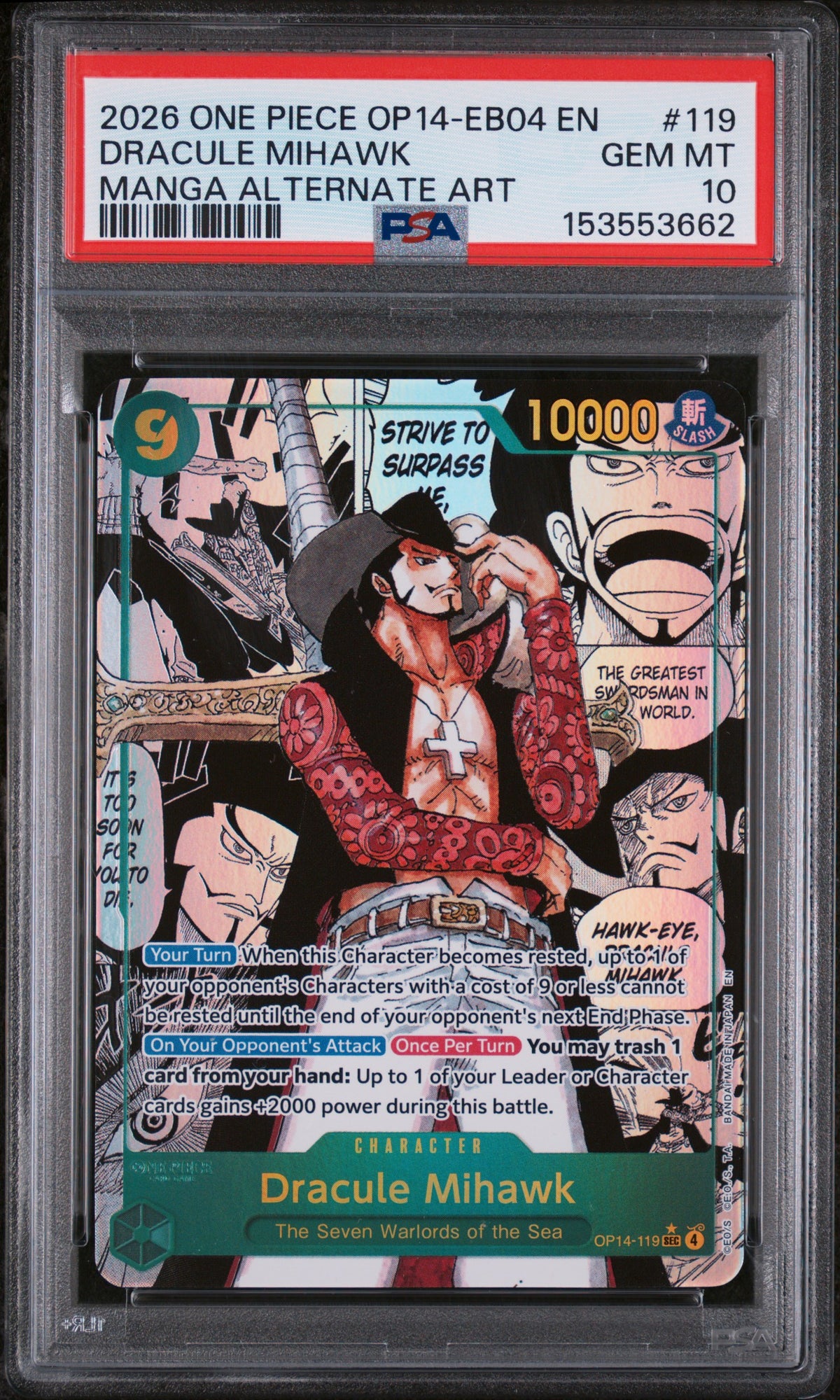 Dracule Mihawk Manga (OP14) PSA 10