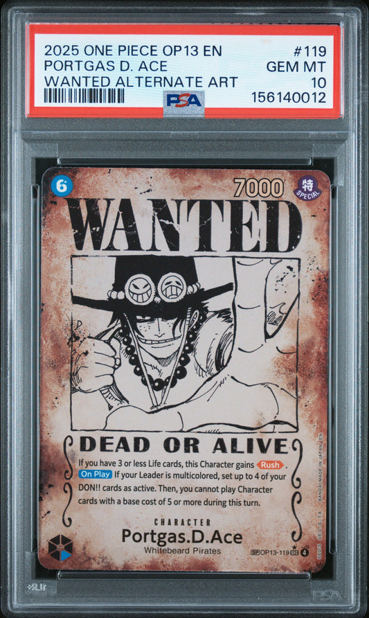 Portgas D. Ace Wanted (OP13) PSA 10