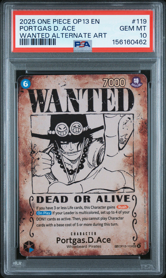 Portgas D. Ace Wanted (OP13) PSA 10