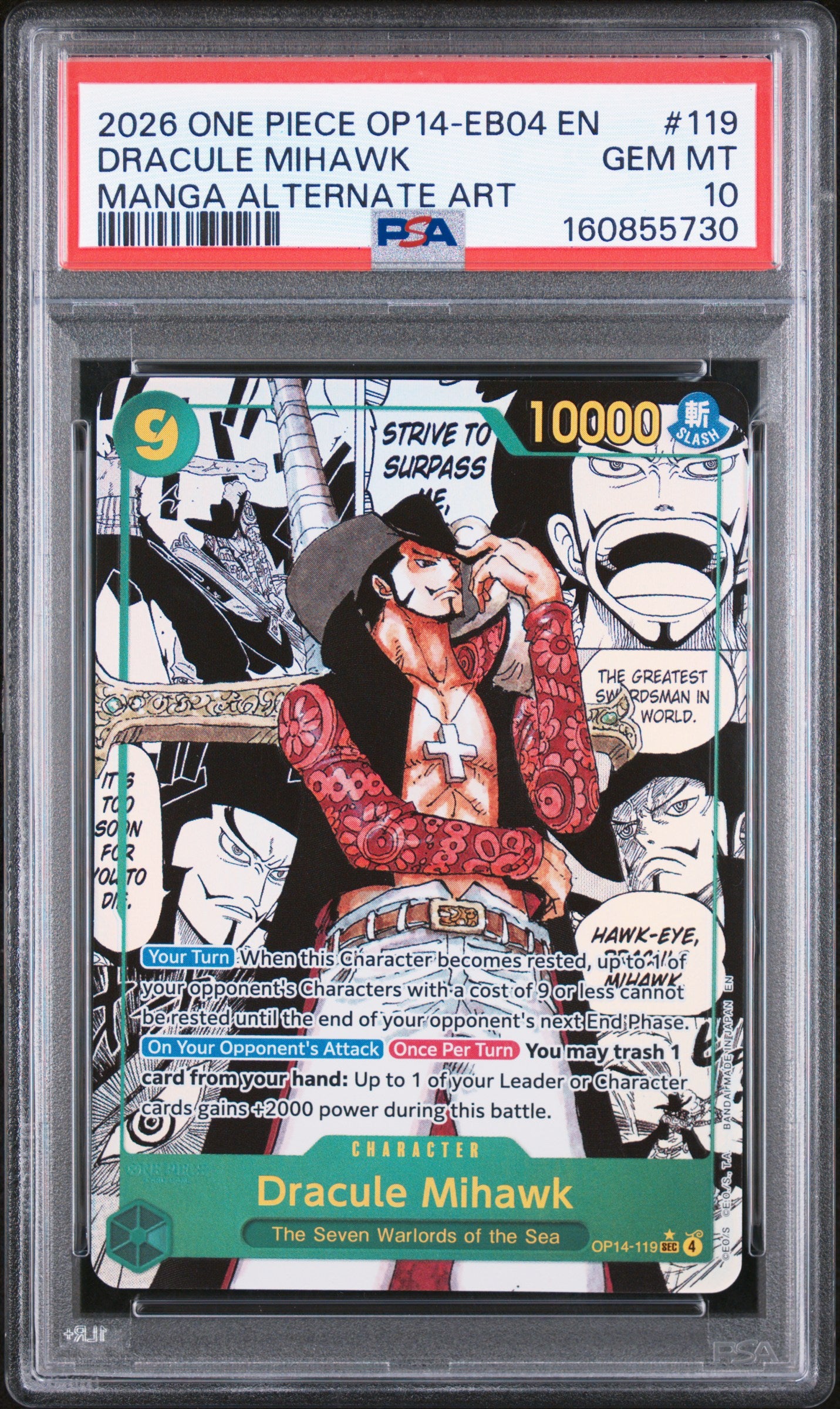 Dracule Mihawk Manga (OP14) PSA 10