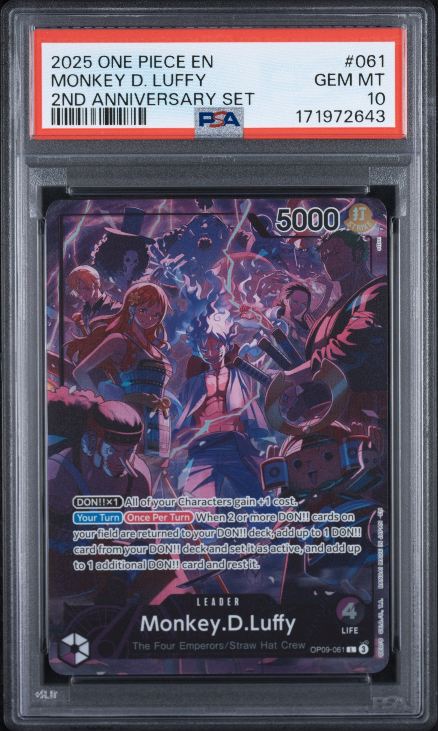 Monkey D. Luffy English 2nd Anniversary Set PSA 10