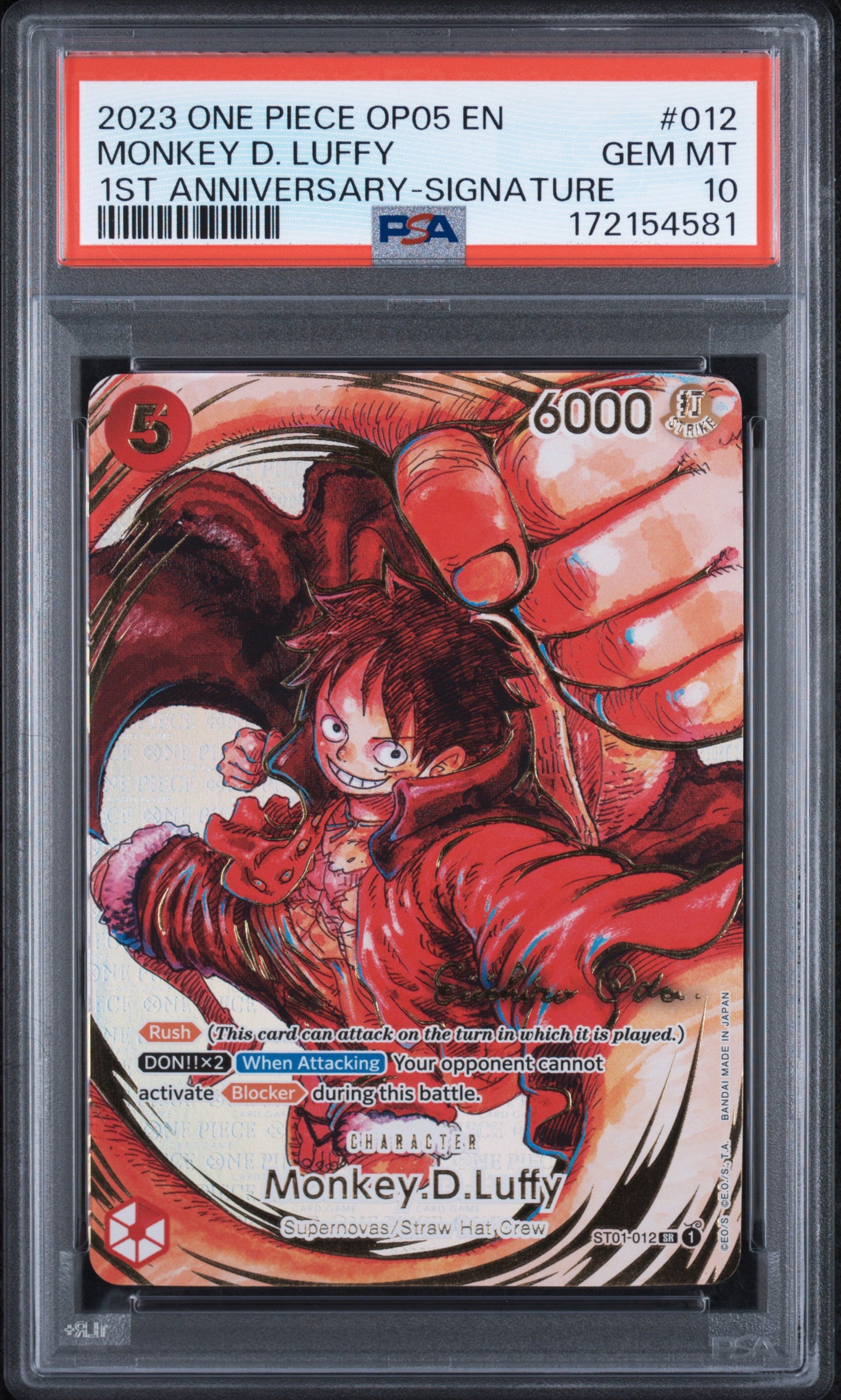 Monkey D. Luffy Oda Signature (OP05) PSA 10