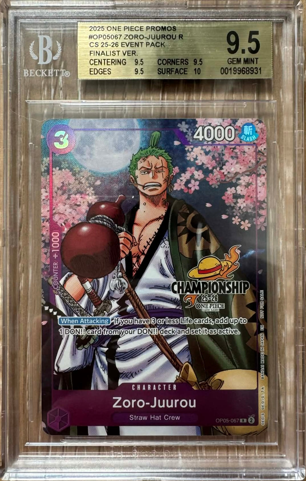 Roronoa Zoro 25-26 Zoro CS Finalist BGS 9.5